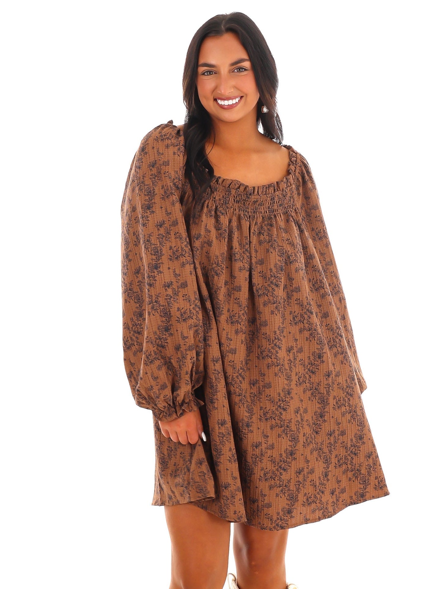 Waffle Bloom Square Neck Mini Dress