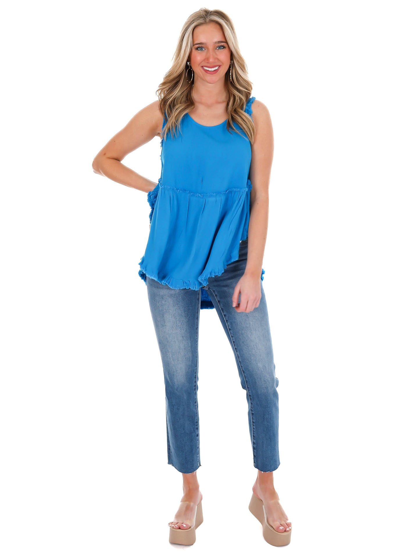 Girl On Fire Frayed Linen Tank