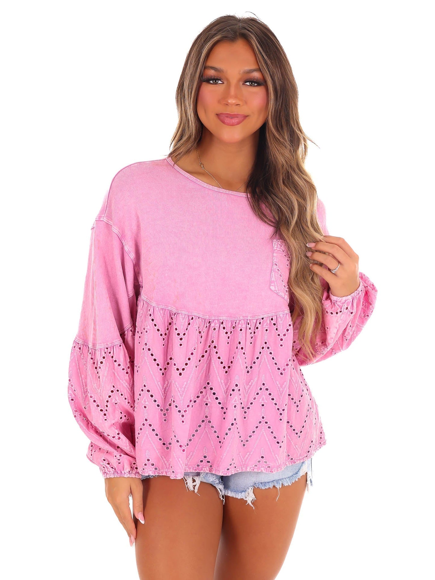 Need You Now Eyelet Babydoll Top
