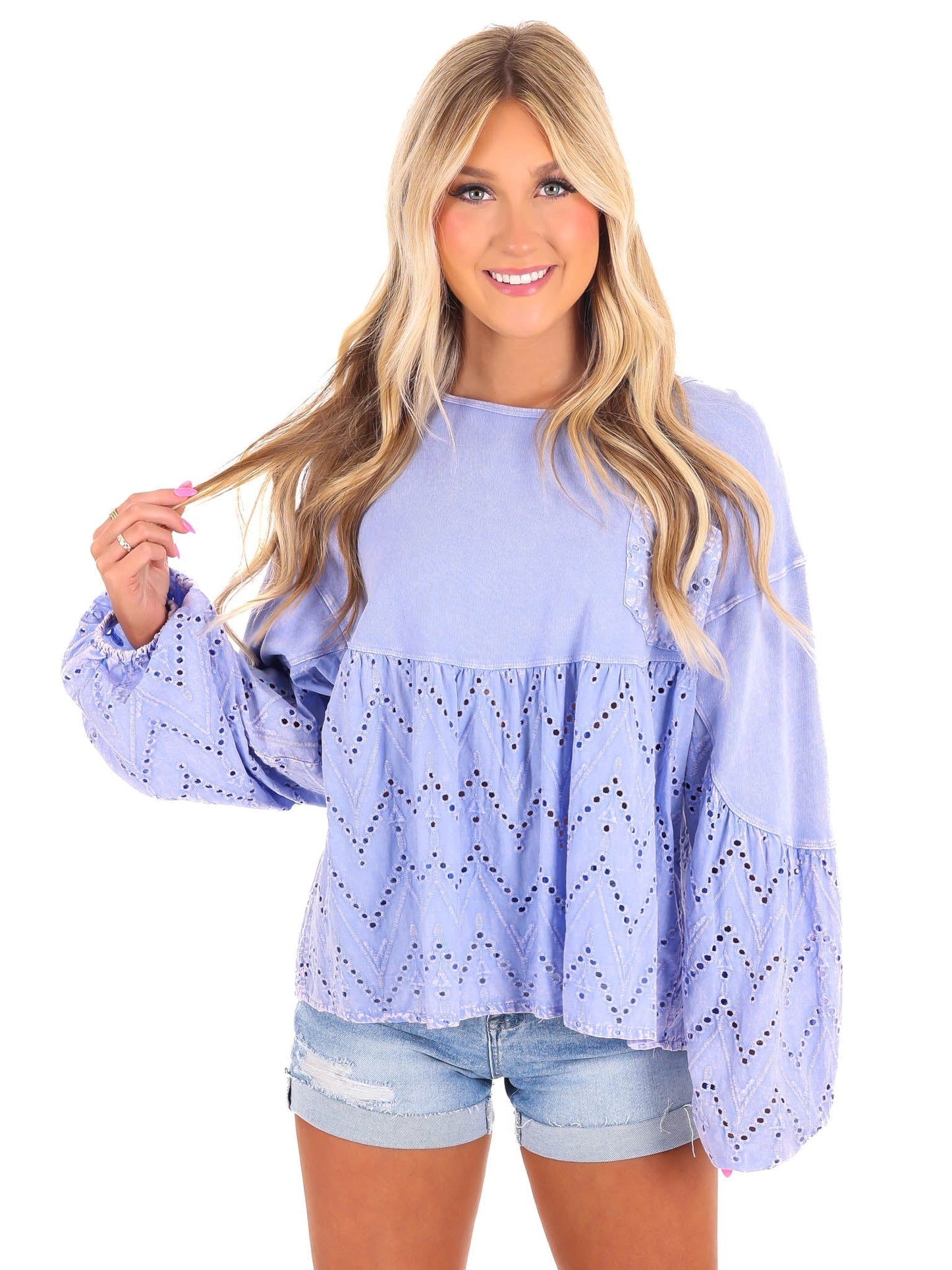Need You Now Eyelet Babydoll Top