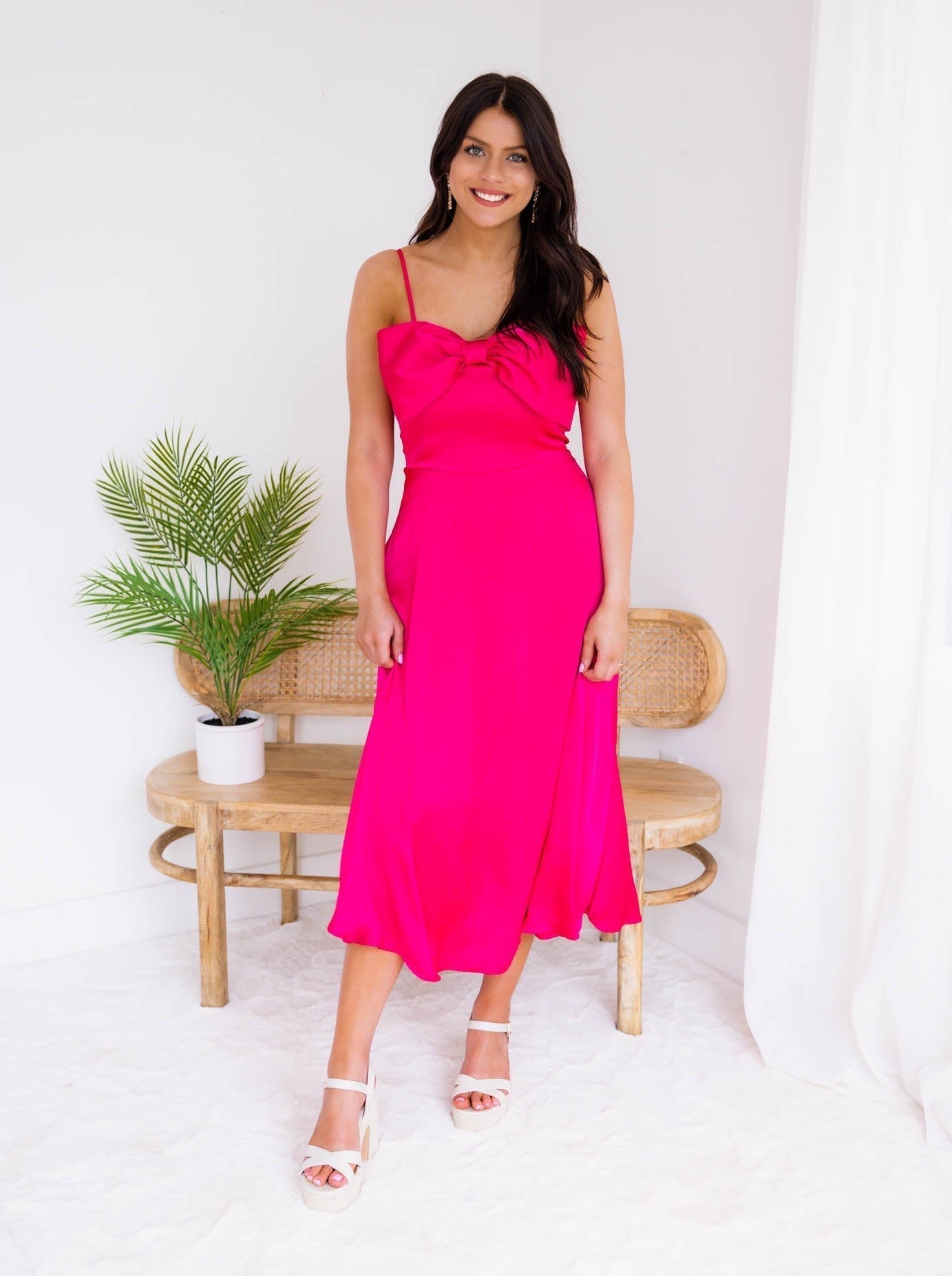 Romantically Thinking Bow Satin Dress