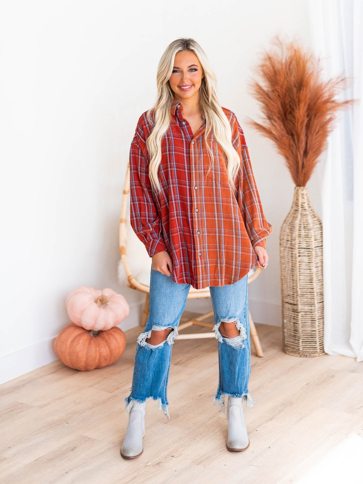 Stay Near Plaid Top