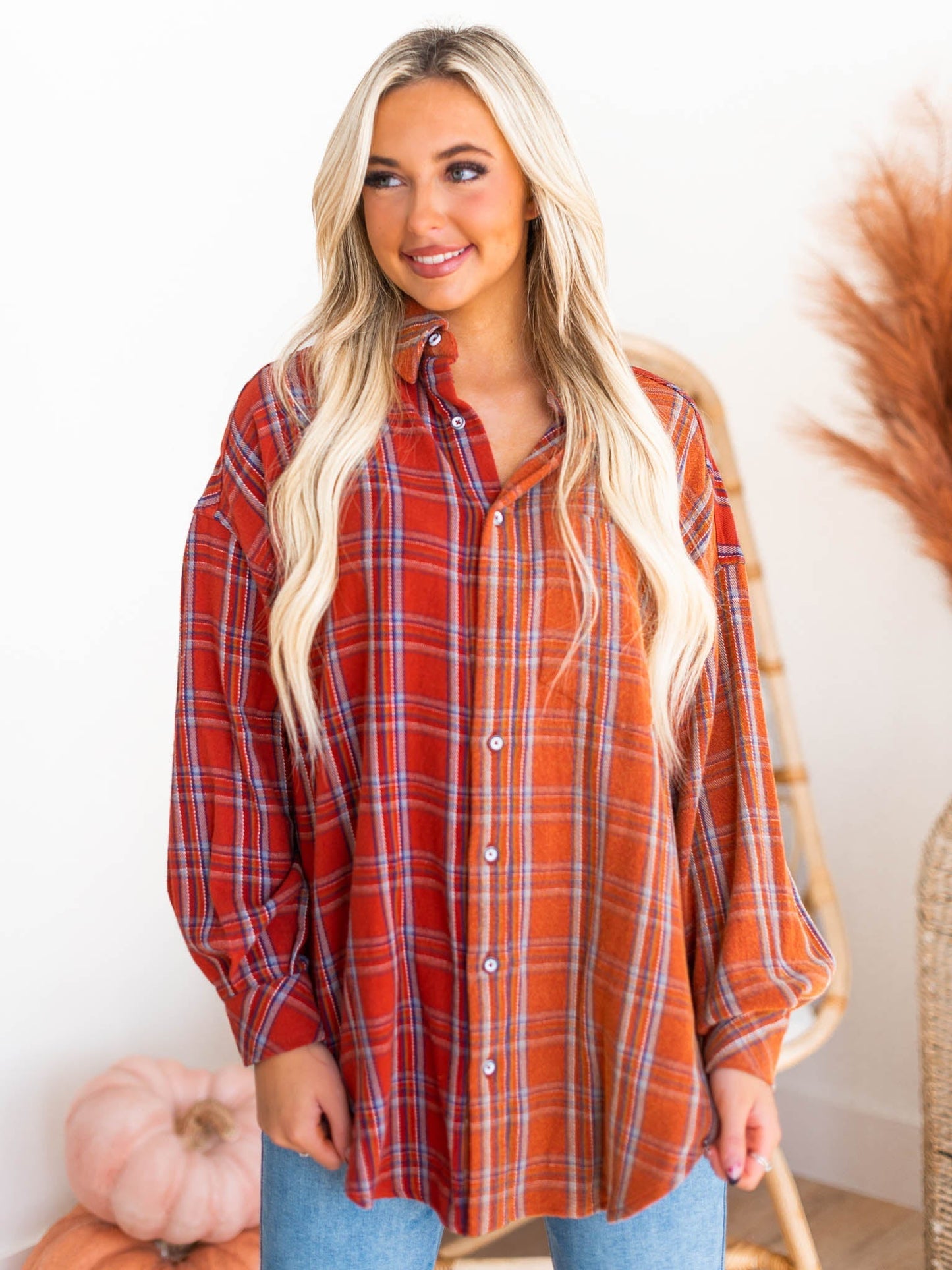 Stay Near Plaid Top