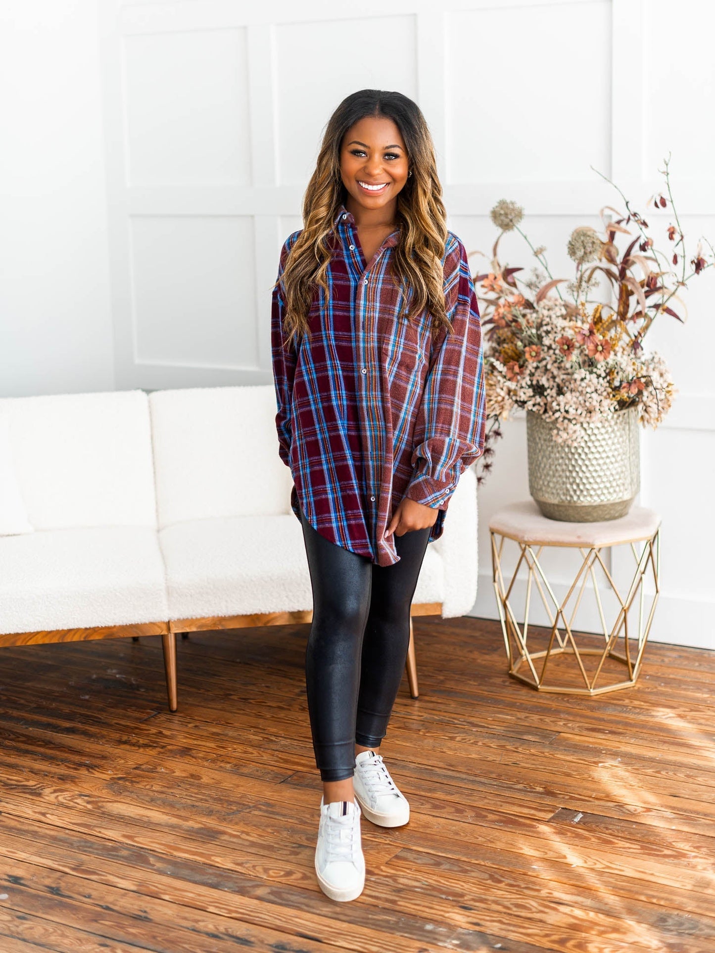 Stay Near Plaid Top