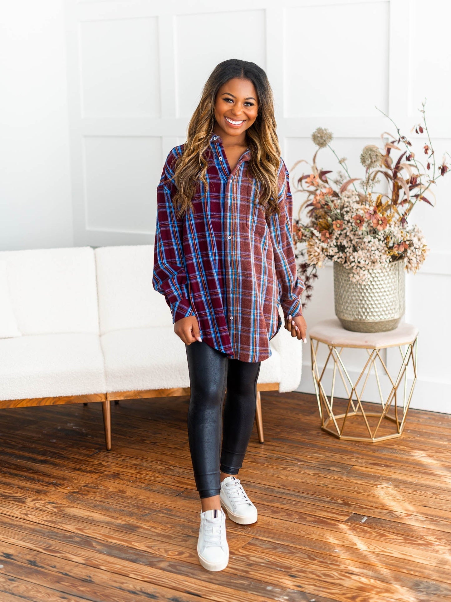 Stay Near Plaid Top