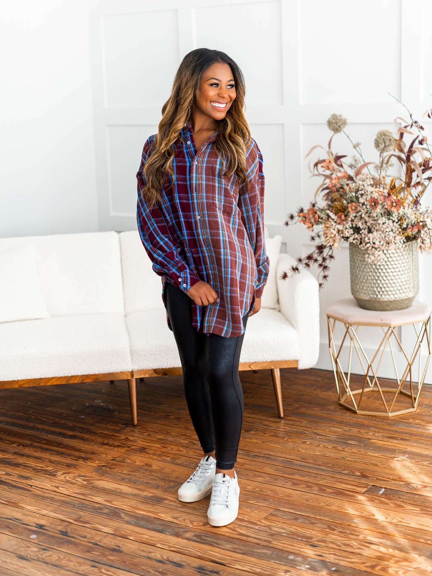 Stay Near Plaid Top