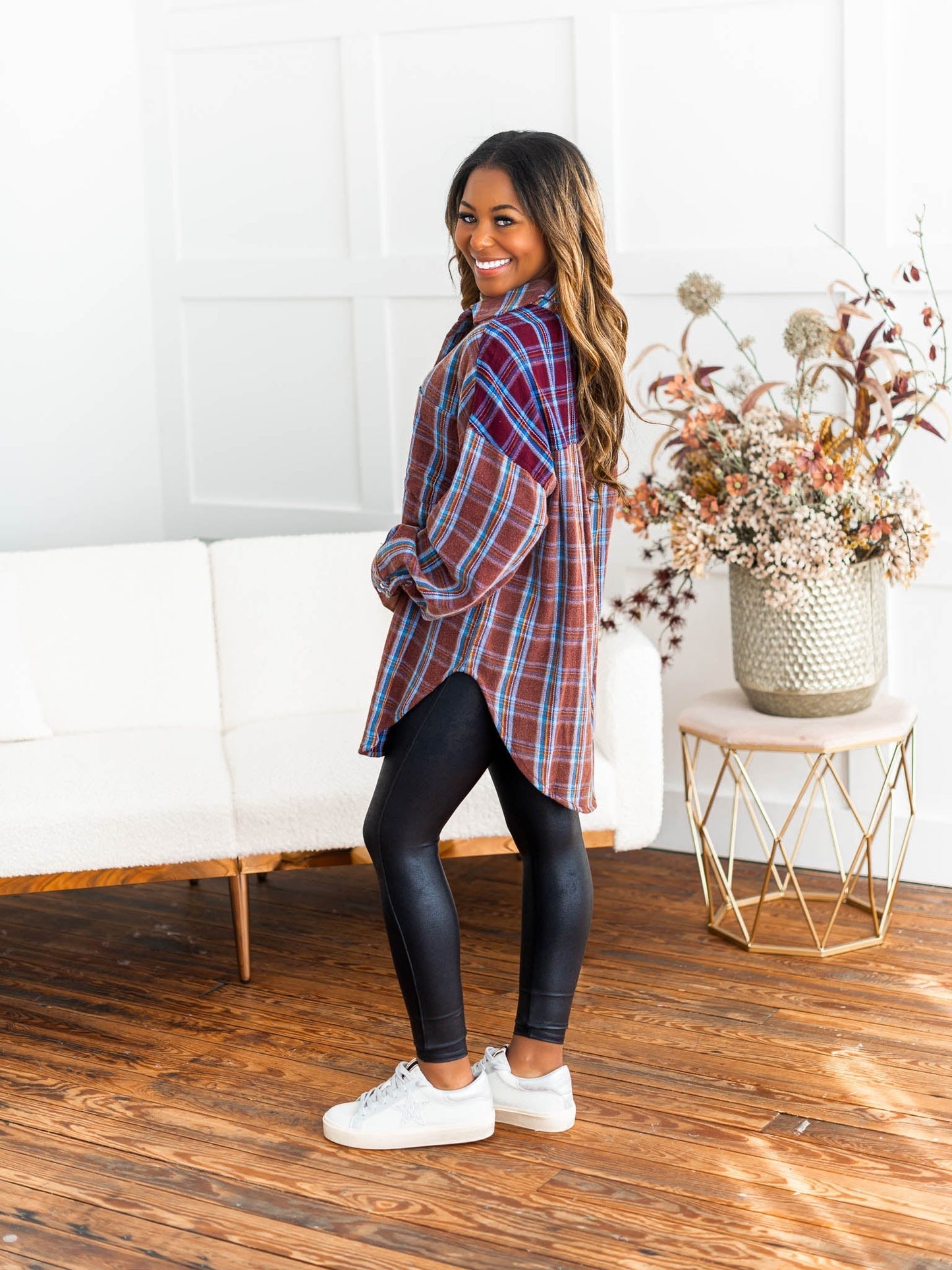 Stay Near Plaid Top