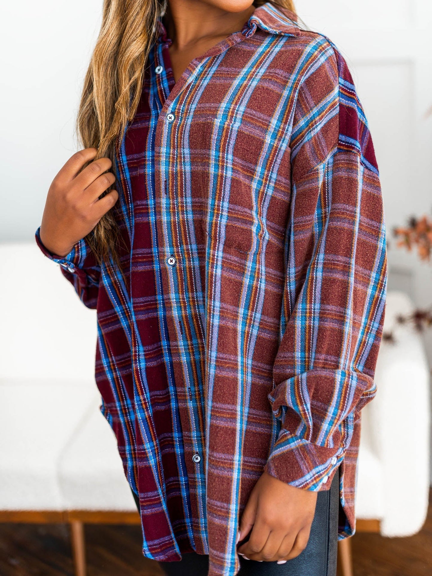 Stay Near Plaid Top