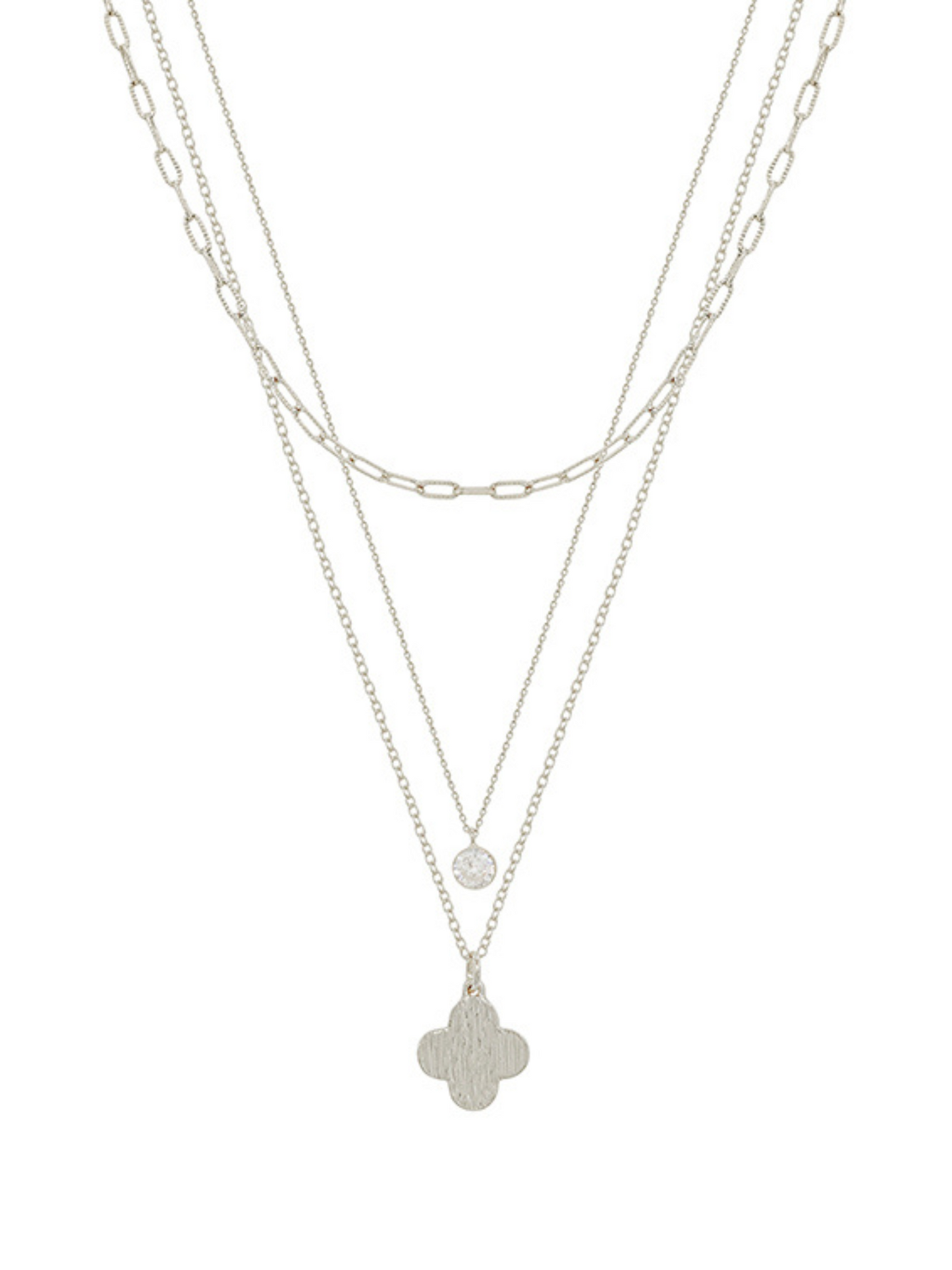 Clover & Crystal Charm 3 Layer Short Necklace