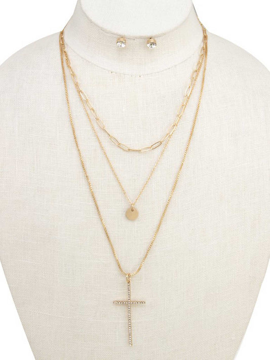 Layered Cross Pendant Necklace
