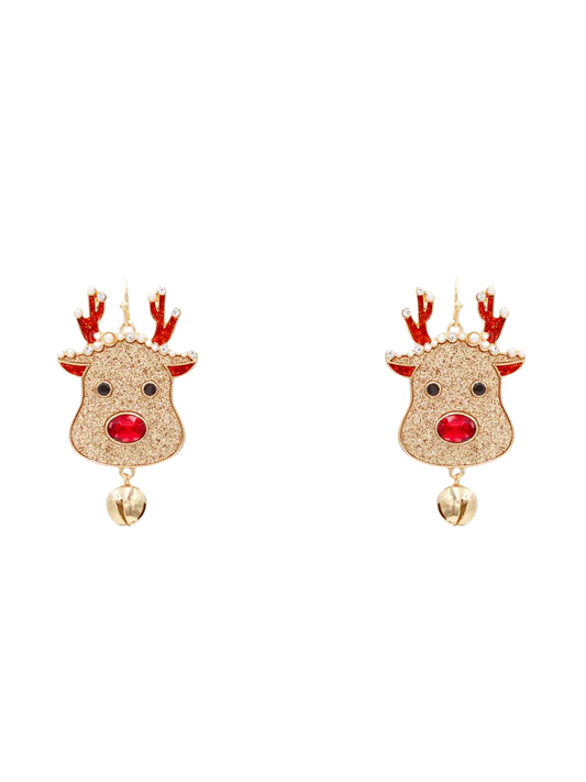 Christmas Rudolph Glitter Dangle Earrings