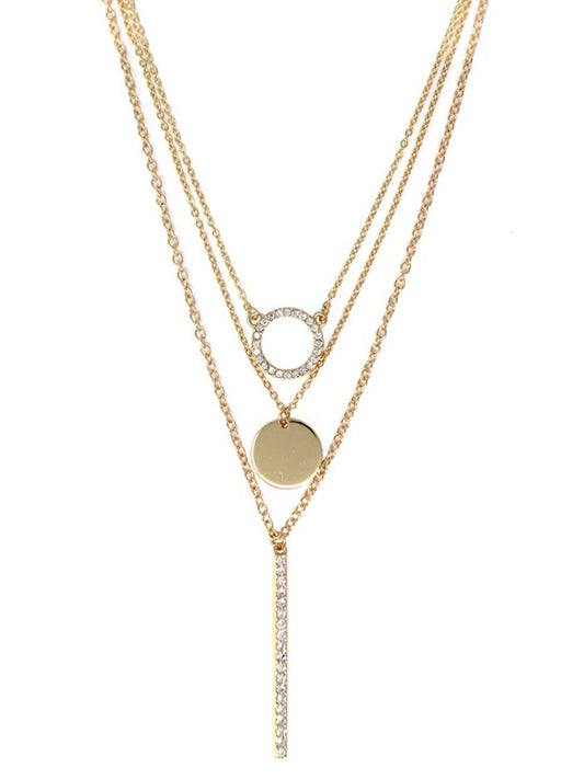 Rhinestone Pave Bar Ring Pendant Necklace