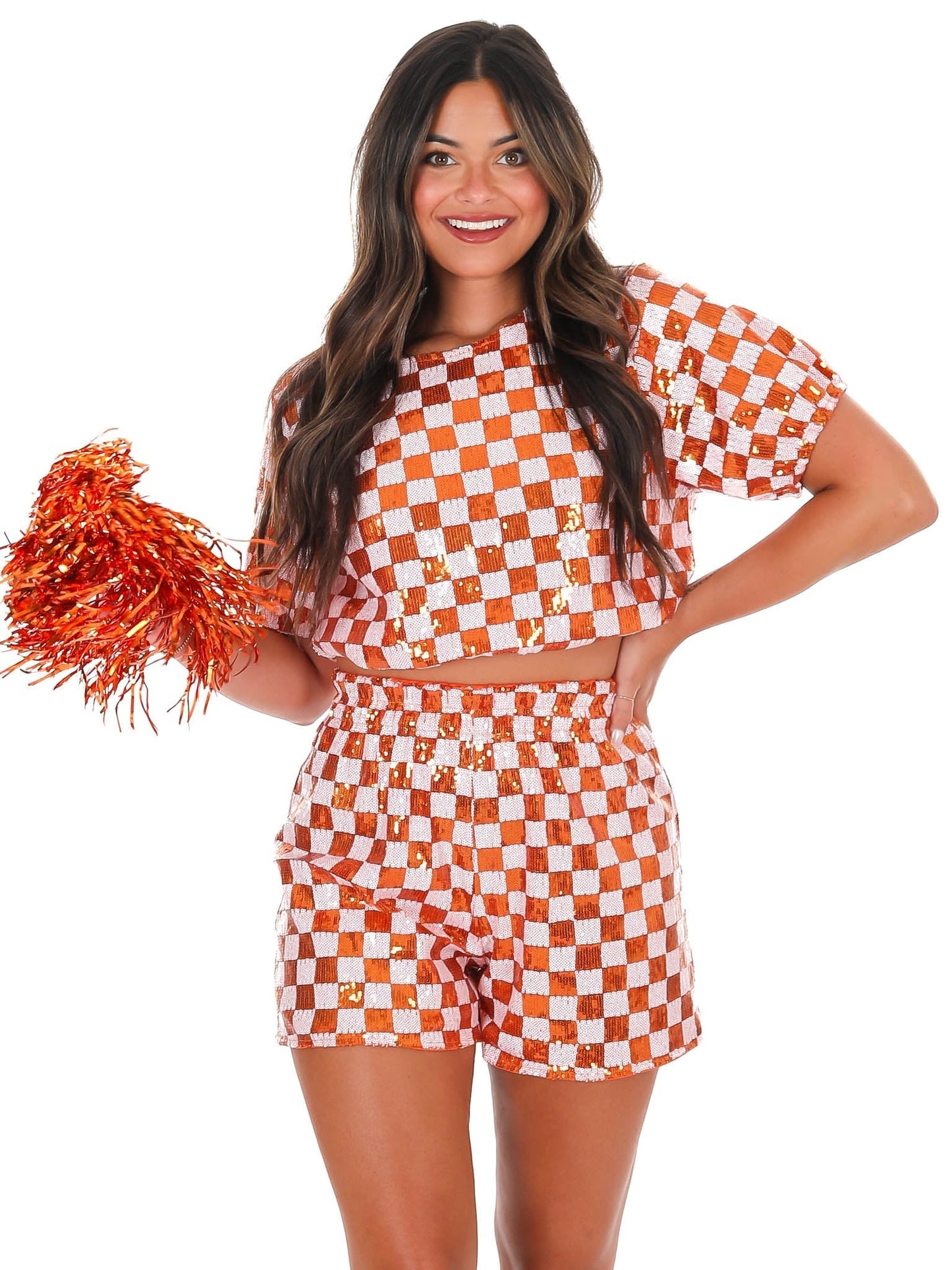 Play By Play Checker Sequin Shorts