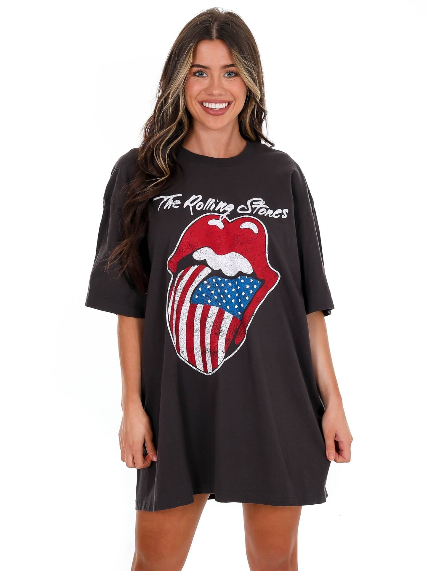 Rolling Stones USA Flag Lick Off Oversized Distressed Tee