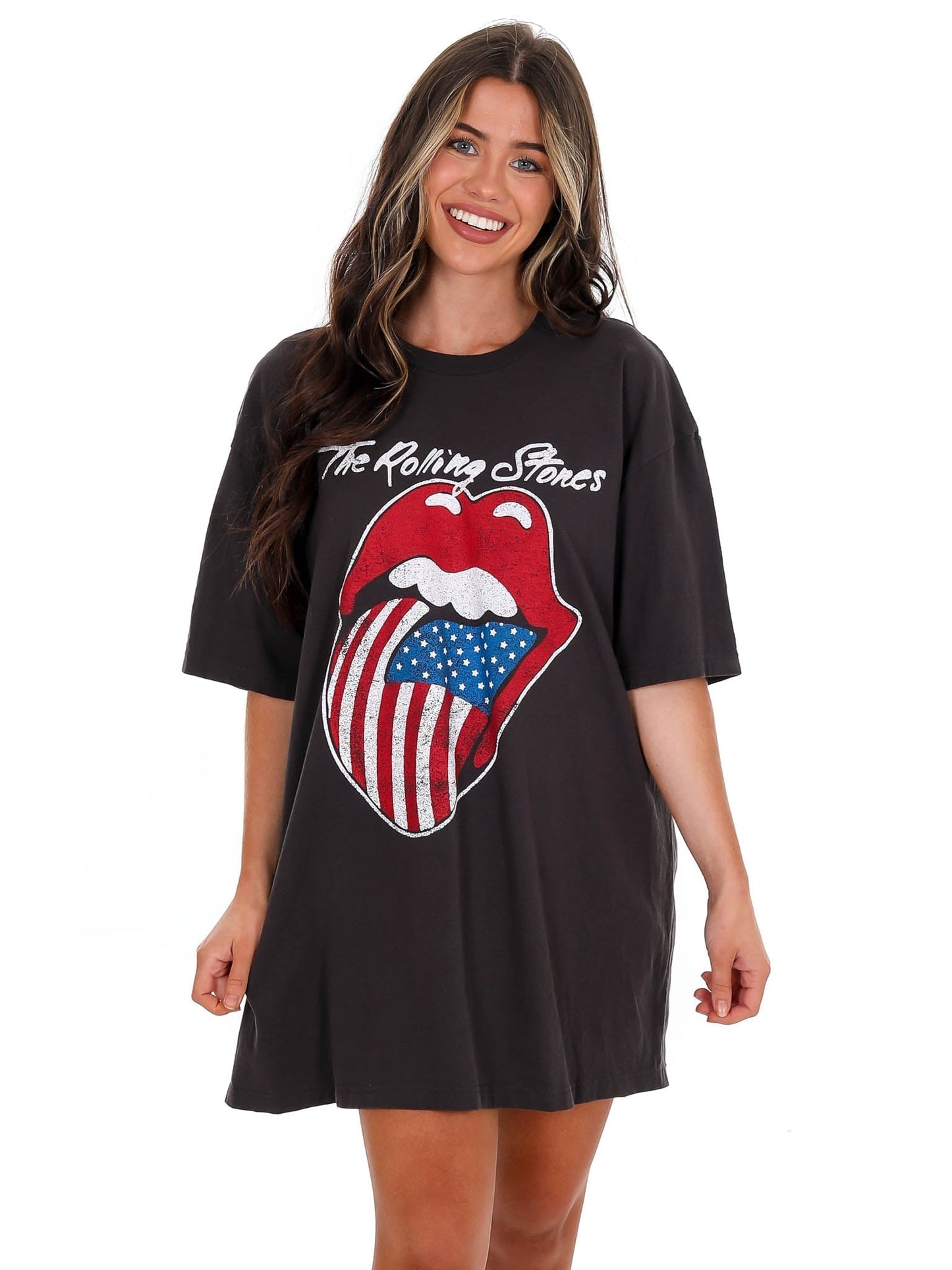 Rolling Stones USA Flag Lick Off Oversized Distressed Tee