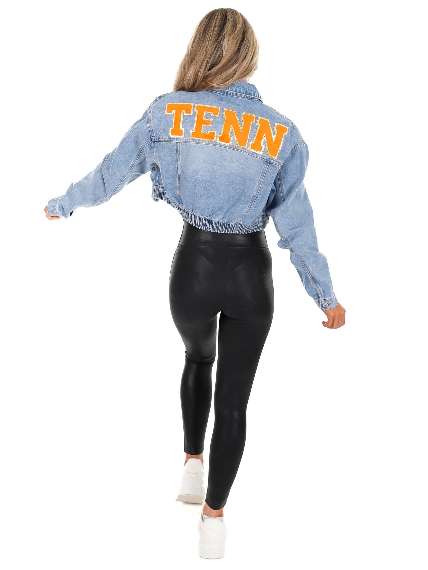 Chenille TENN Elastic Cropped Denim Jacket