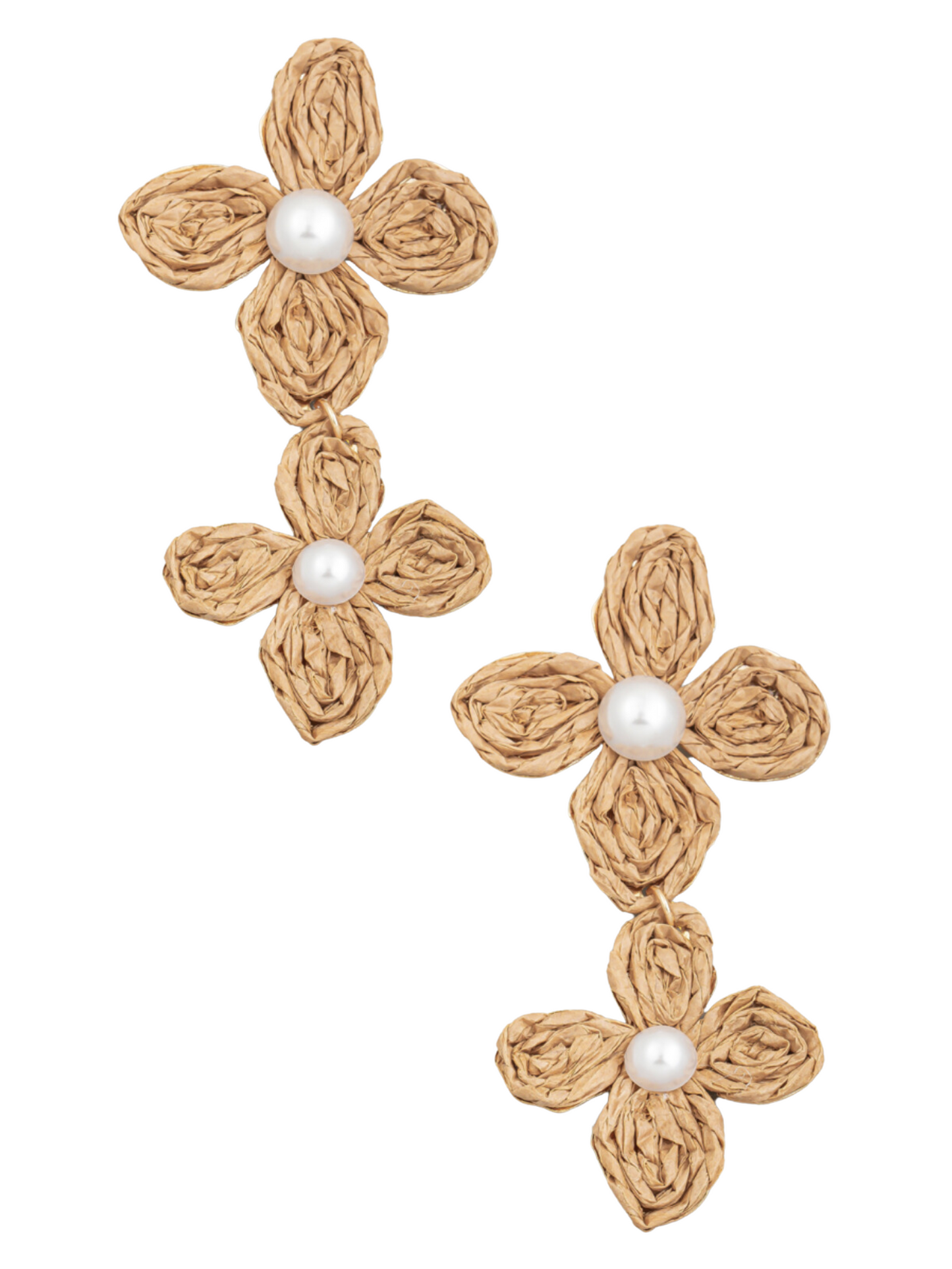 Pearl Straw Flower Drop Earrings