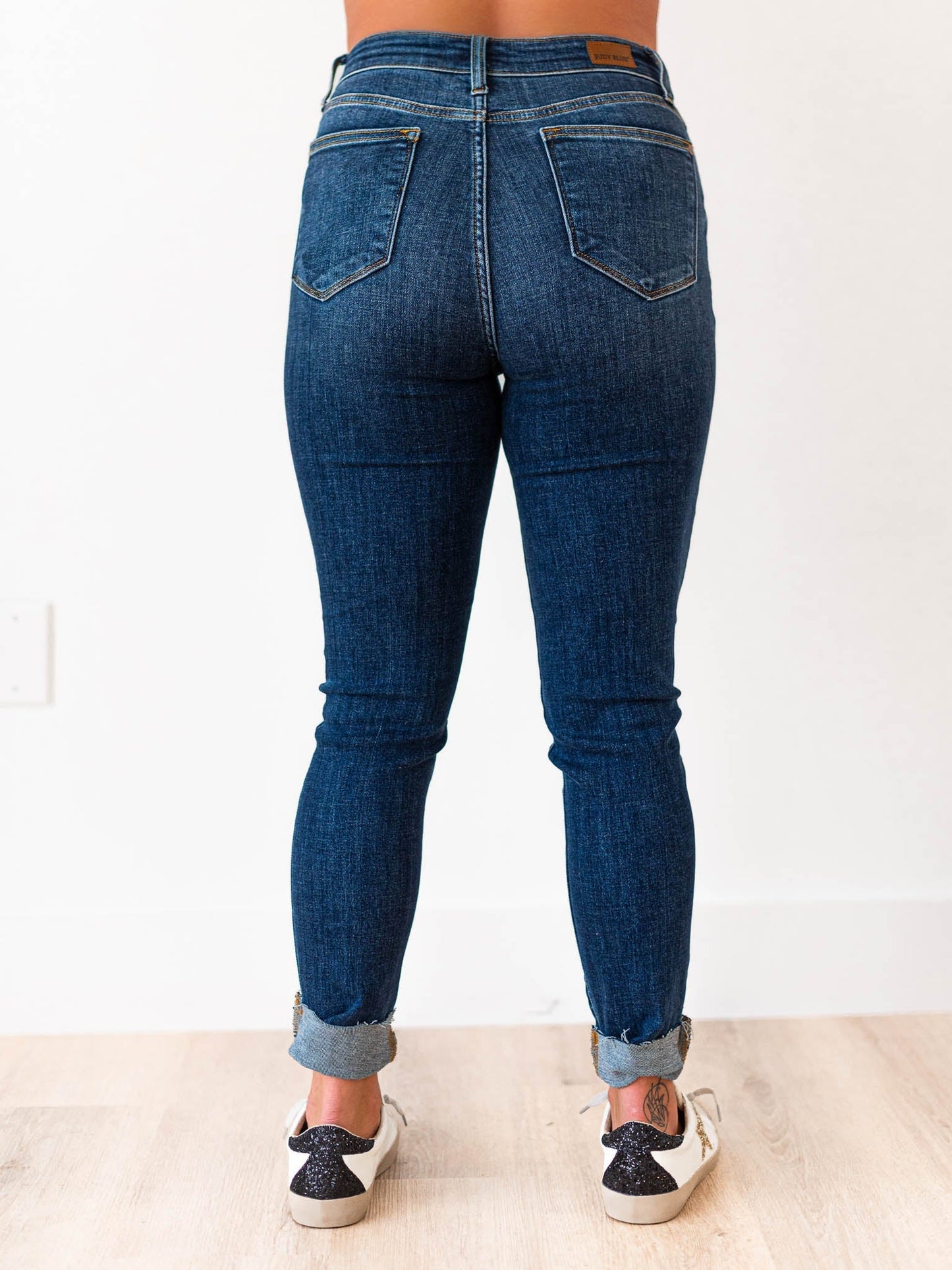 High Rise Button Fly Cut Off Skinny
