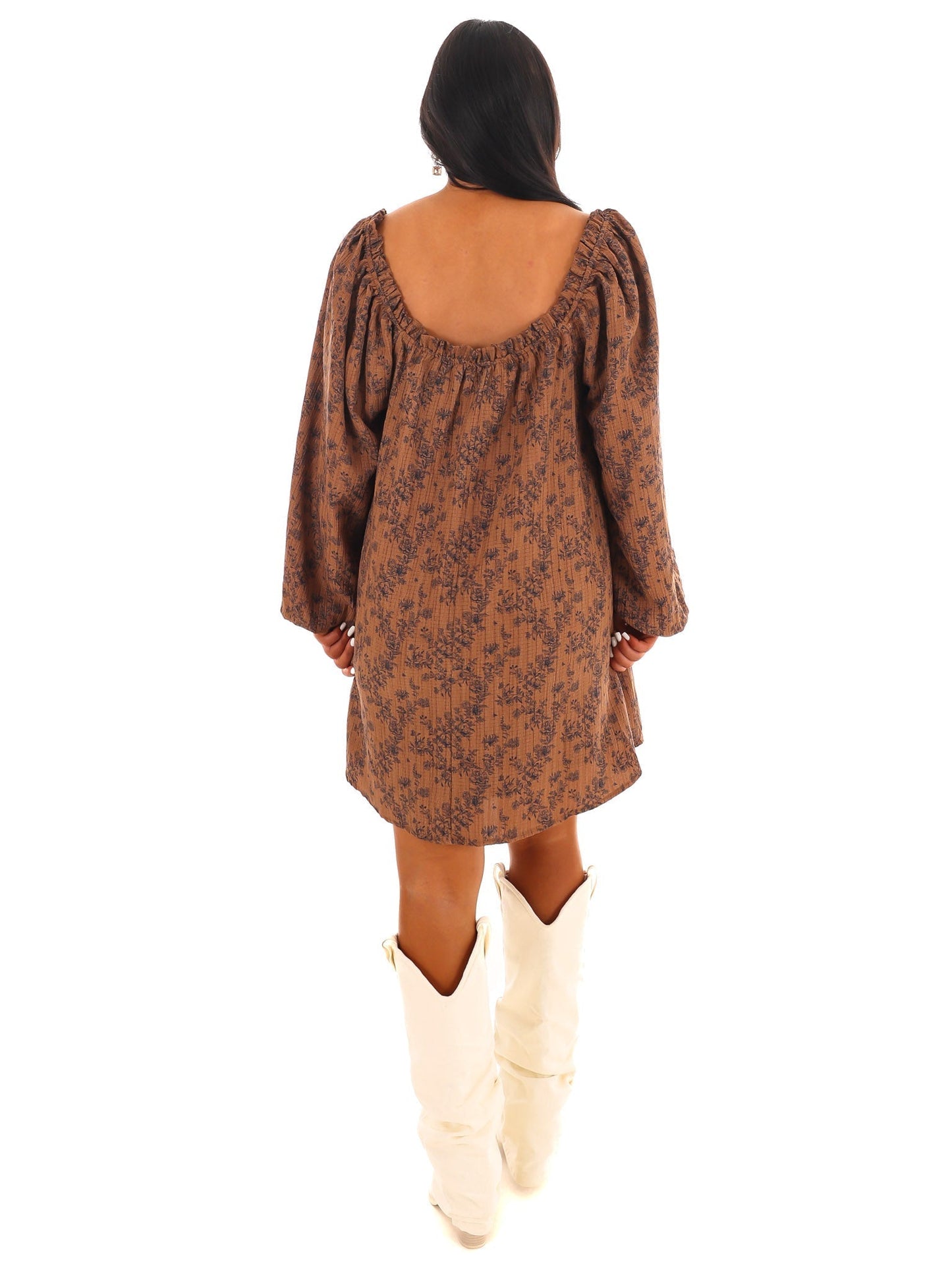 Waffle Bloom Square Neck Mini Dress