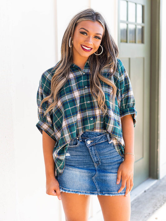 People Like Us Plaid Oversized Top