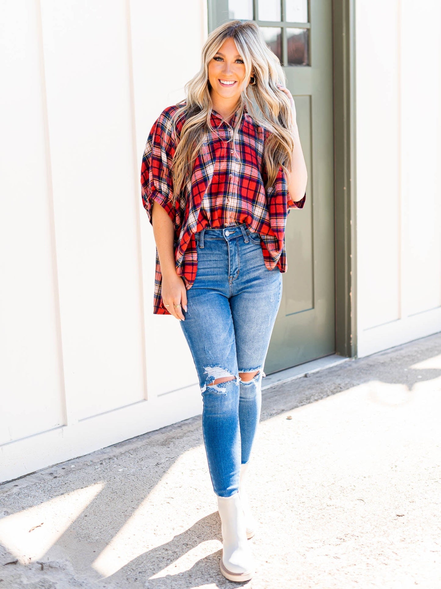People Like Us Plaid Oversized Top