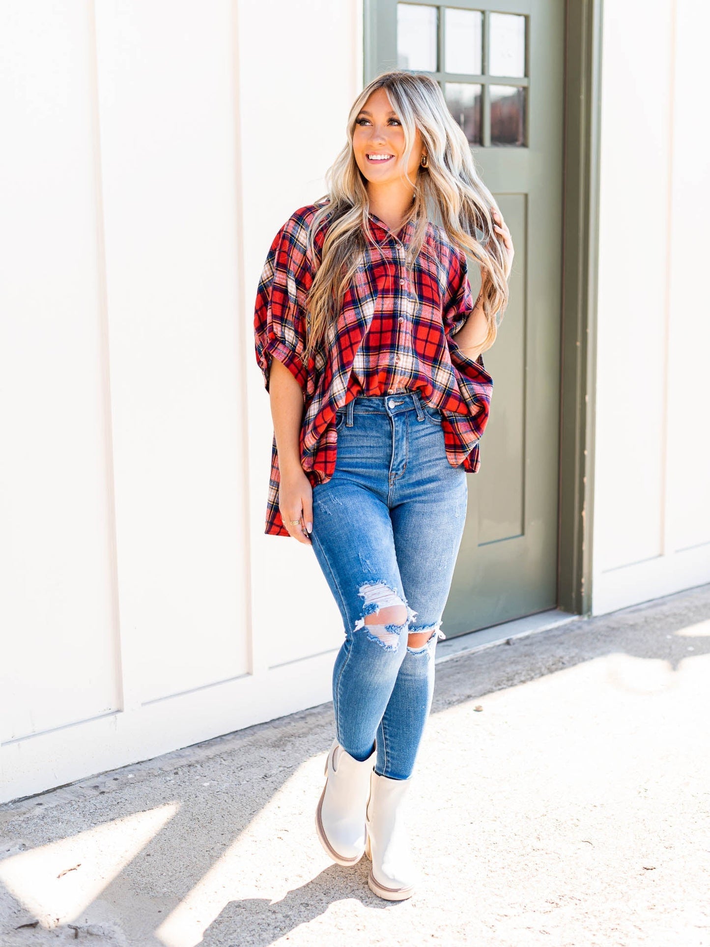 People Like Us Plaid Oversized Top