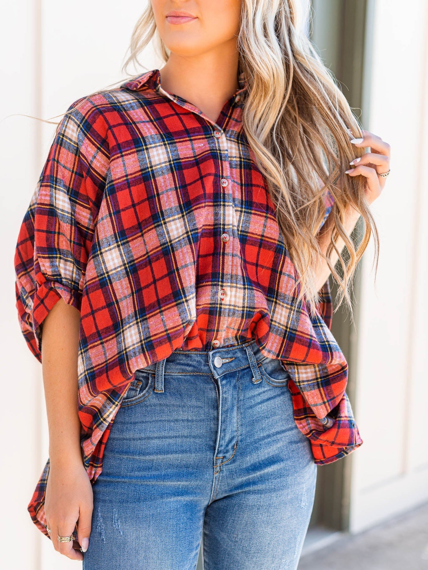 People Like Us Plaid Oversized Top