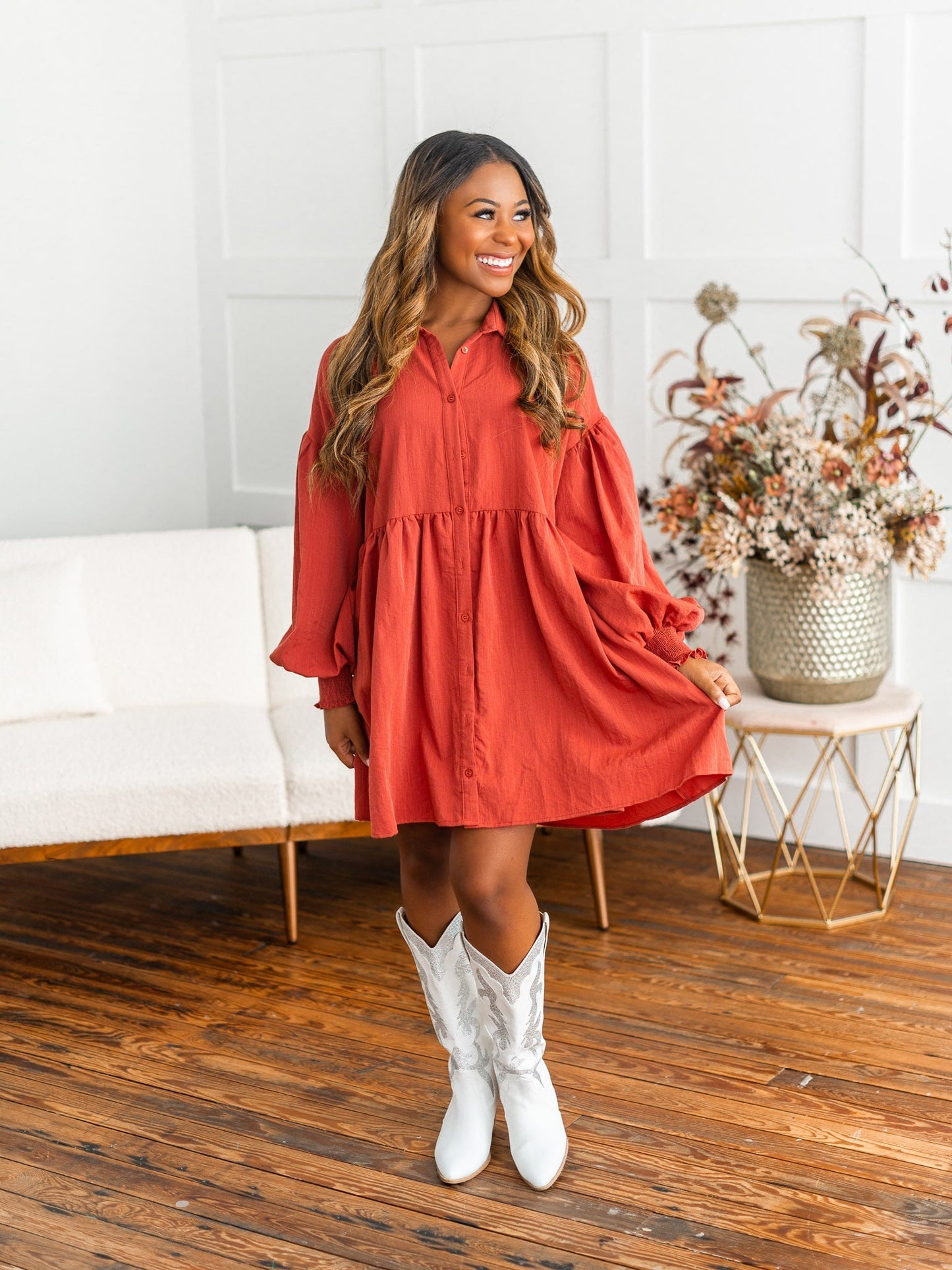Leave A Message Button Up Dress