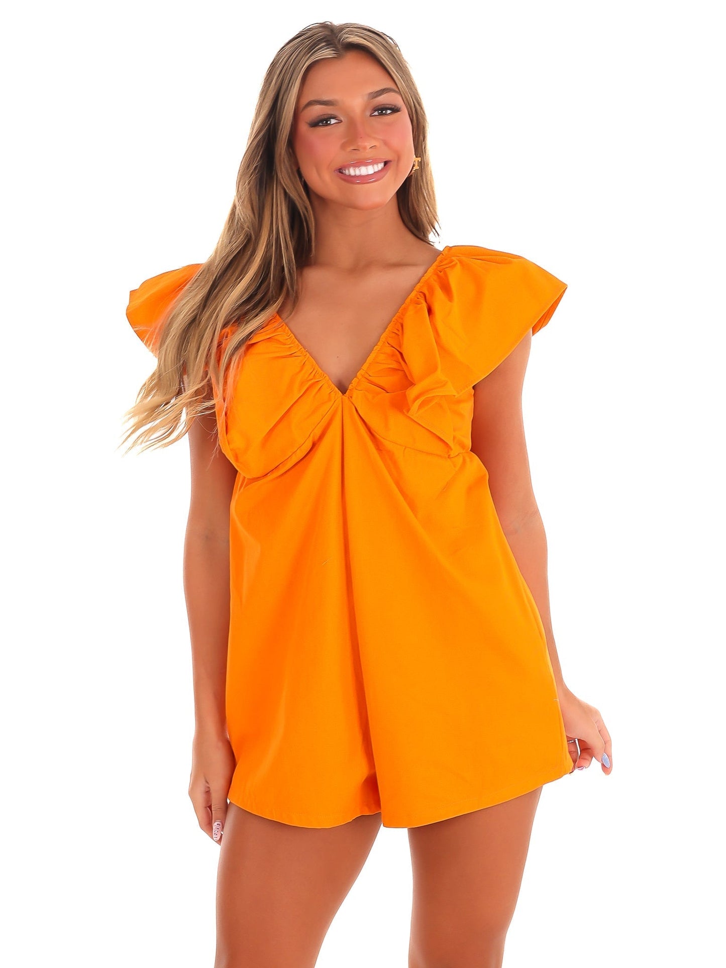 Kickoff V-Neck Denim Romper