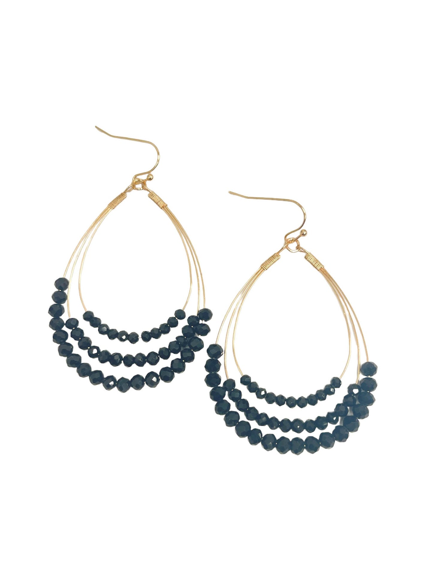 Layered Wire Bead Teardrop Earrings