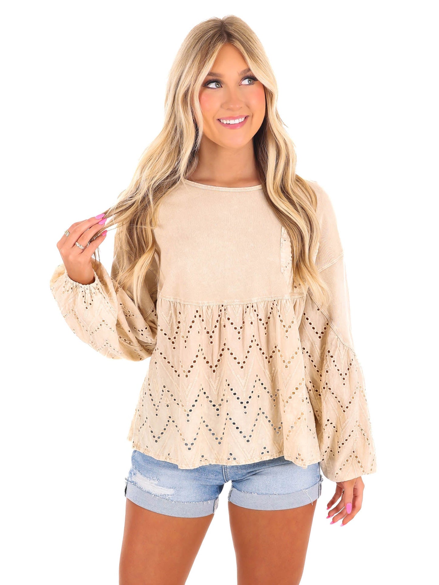 Need You Now Eyelet Babydoll Top