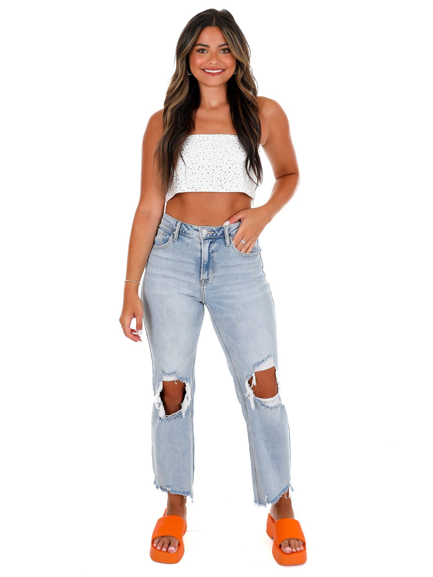 Hustle for It Rhinestone Crop Top