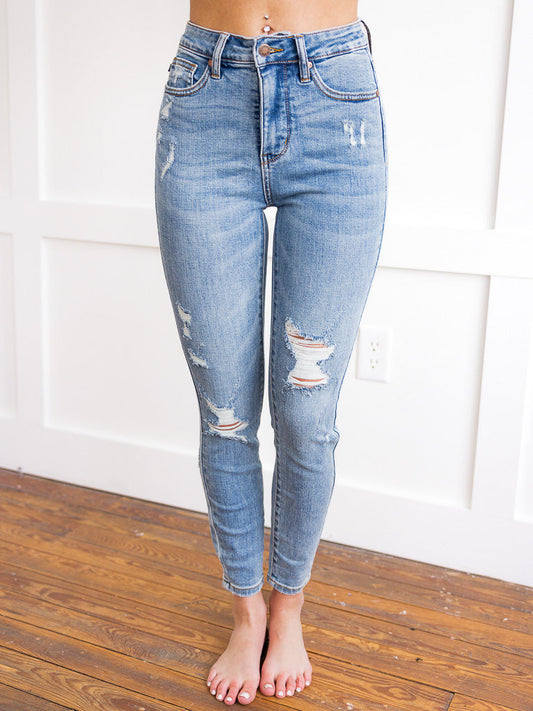 High Waisted Destroy Tummy Control Skinny Jeans