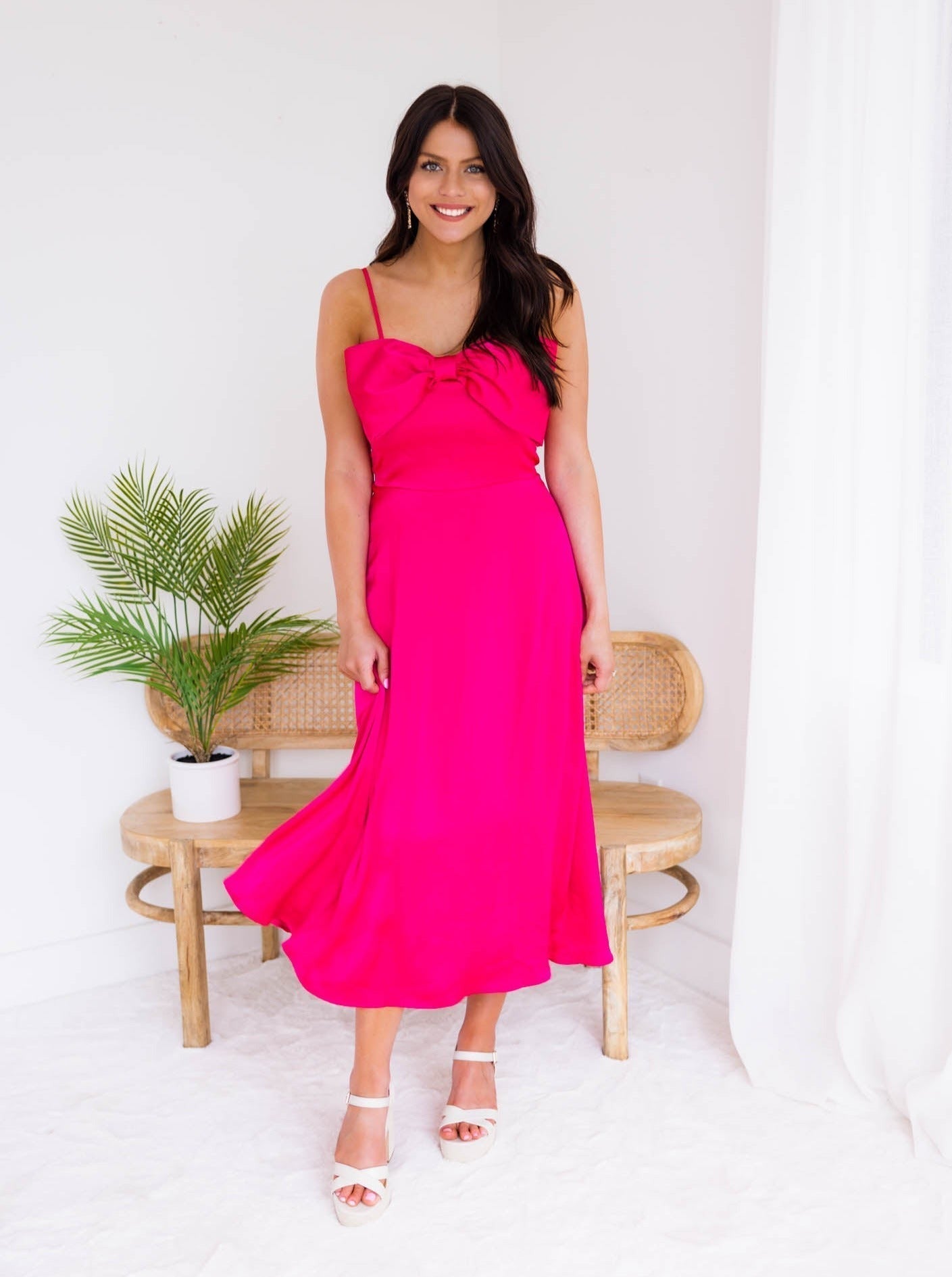 Romantically Thinking Bow Satin Dress