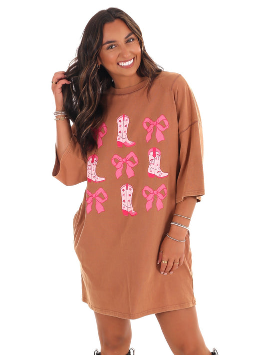 Washed Ribbon & Western Boots T-Shirt Dress