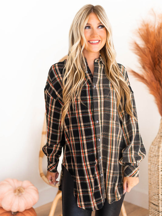 Stay Near Plaid Top