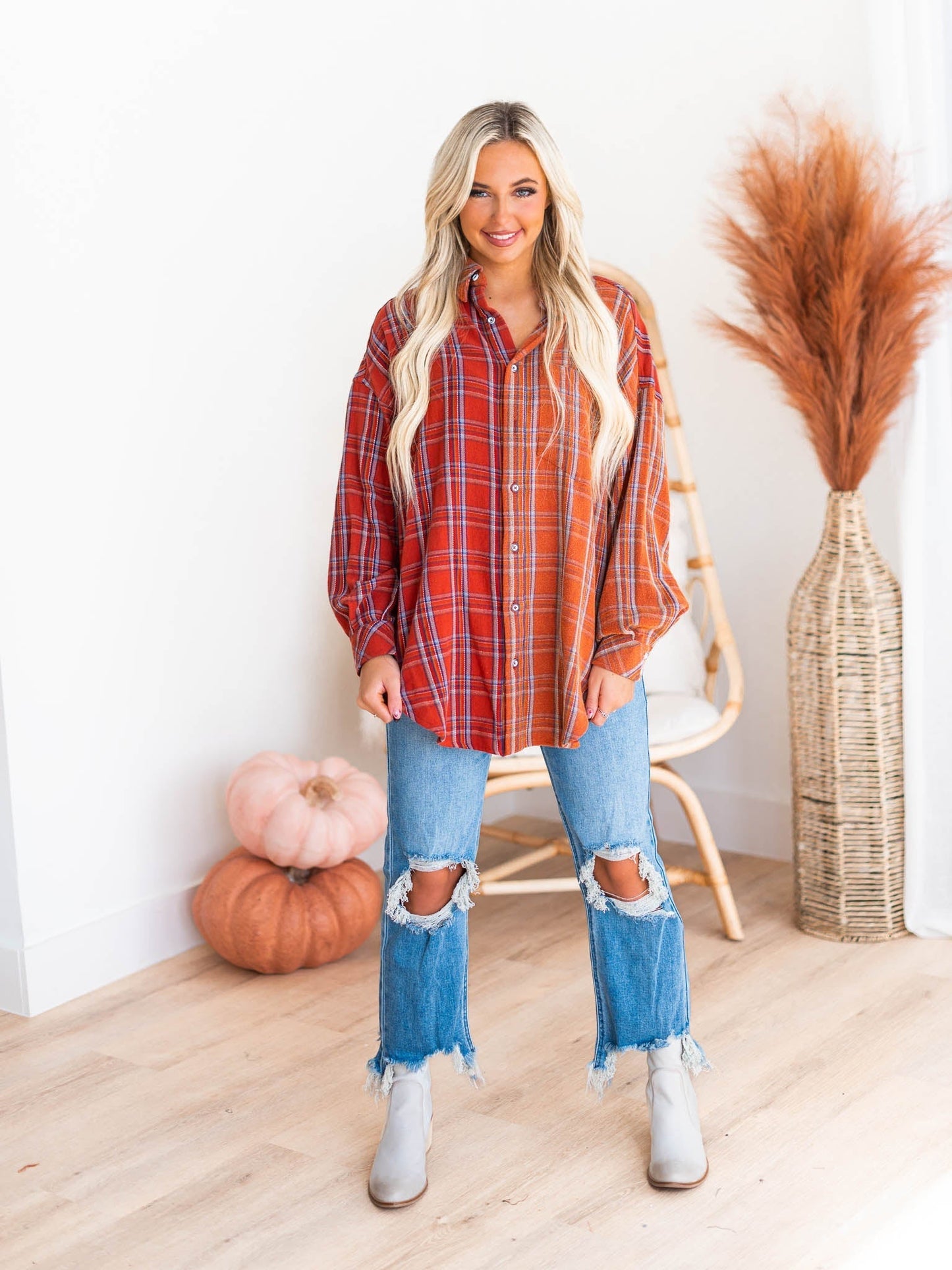 Stay Near Plaid Top