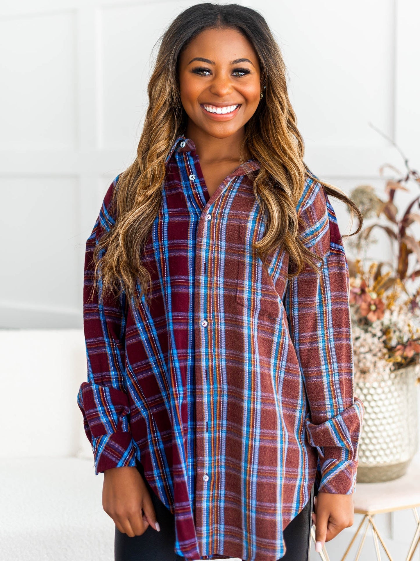Stay Near Plaid Top
