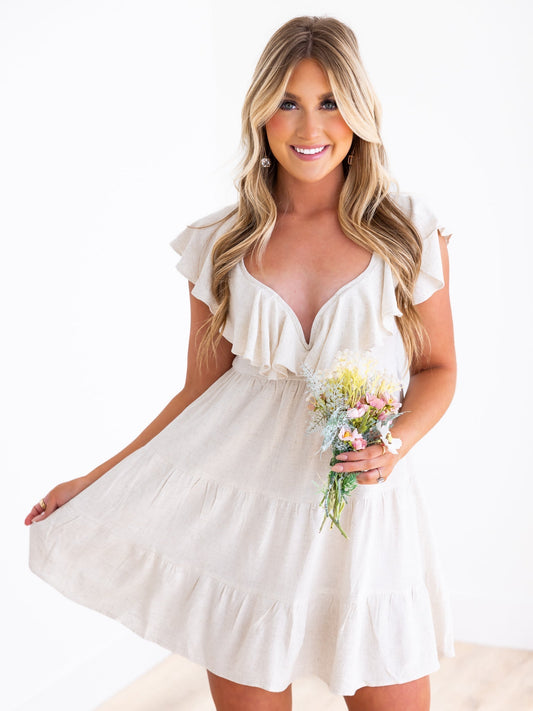 Just for Me Linen Ruffle Dress