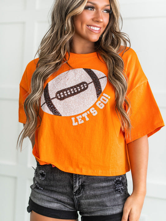 Let's Go Vols Sequin Football Tee