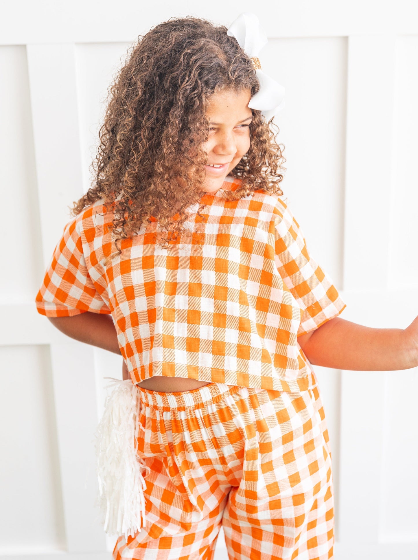 Girls Orange and White Gingham Two Piece Set