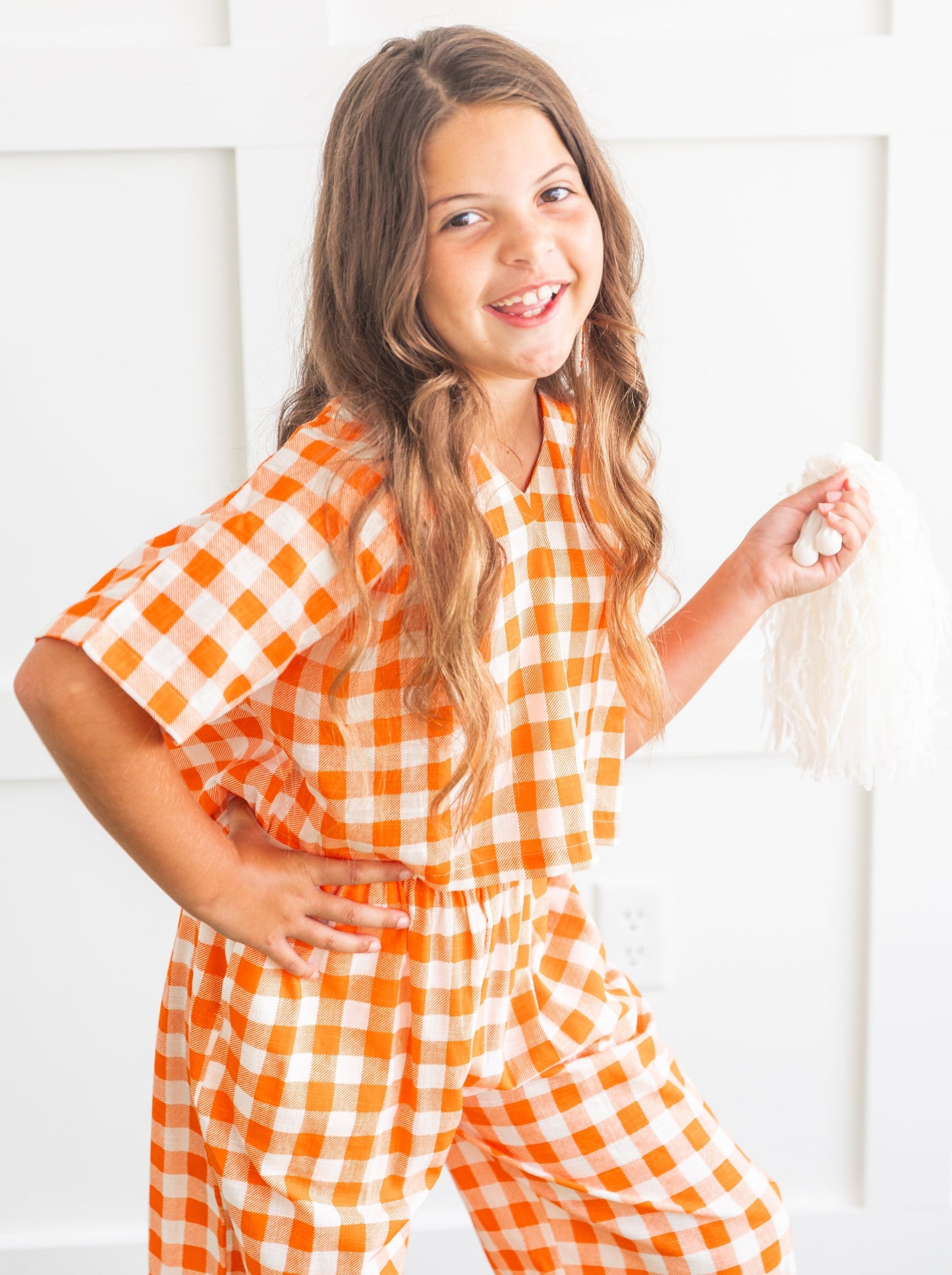 Girls Orange and White Gingham Two Piece Set