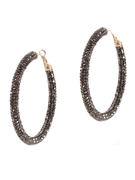 Medium Pave Rhinestone Hoop Earrings