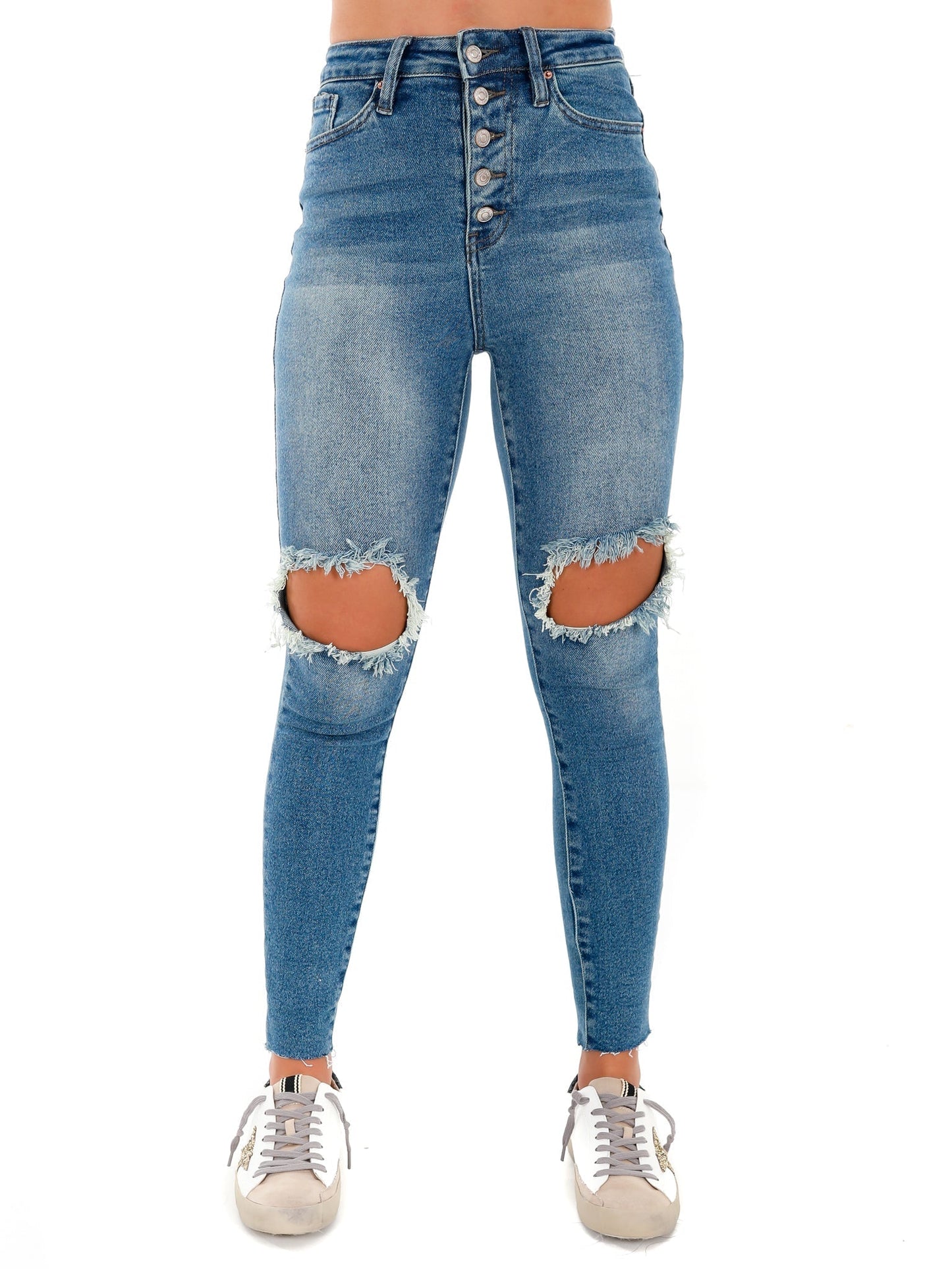 Past Due Exposed Button Ankle Jeans