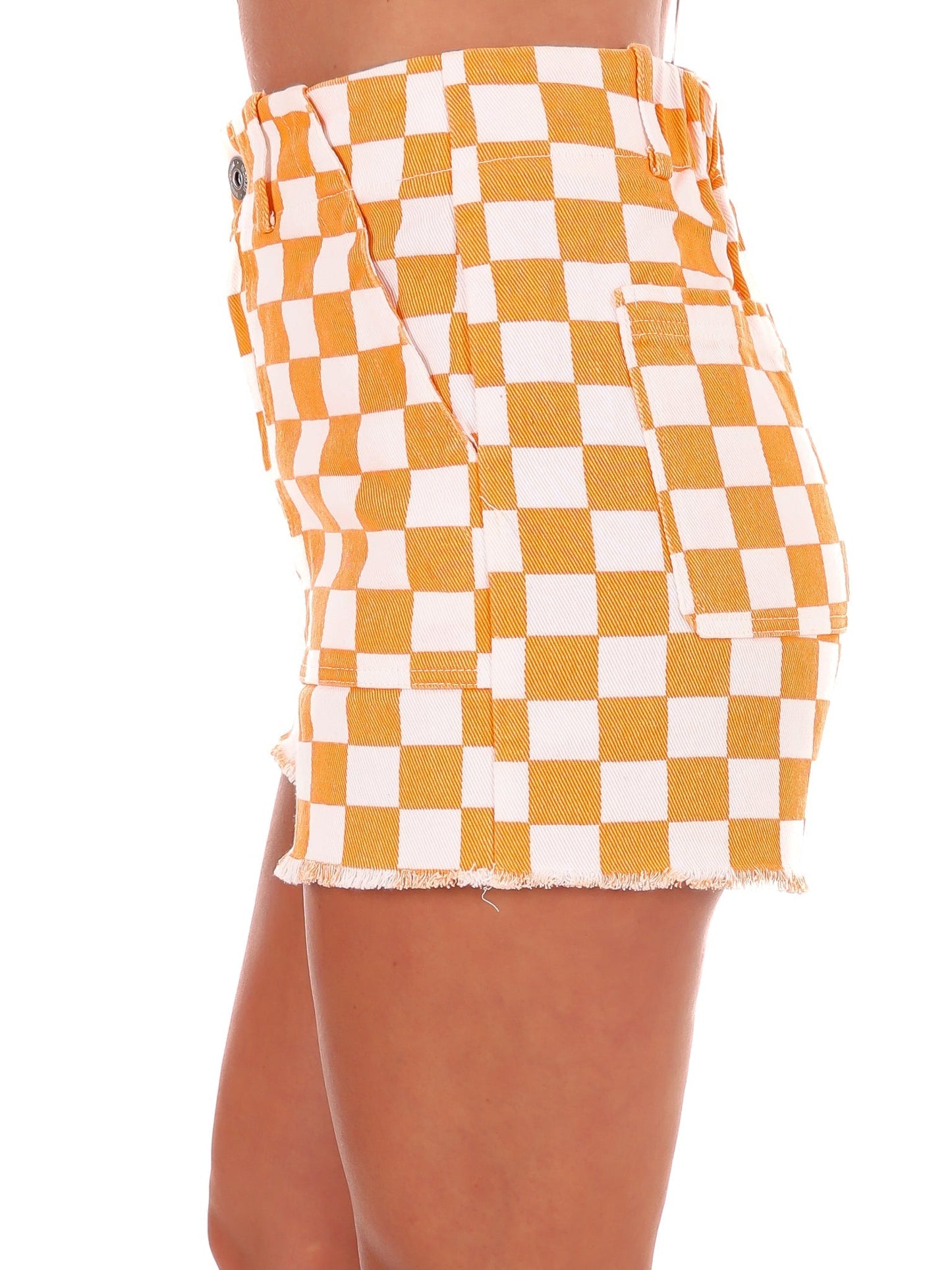 Got Your Number Checker Denim Shorts