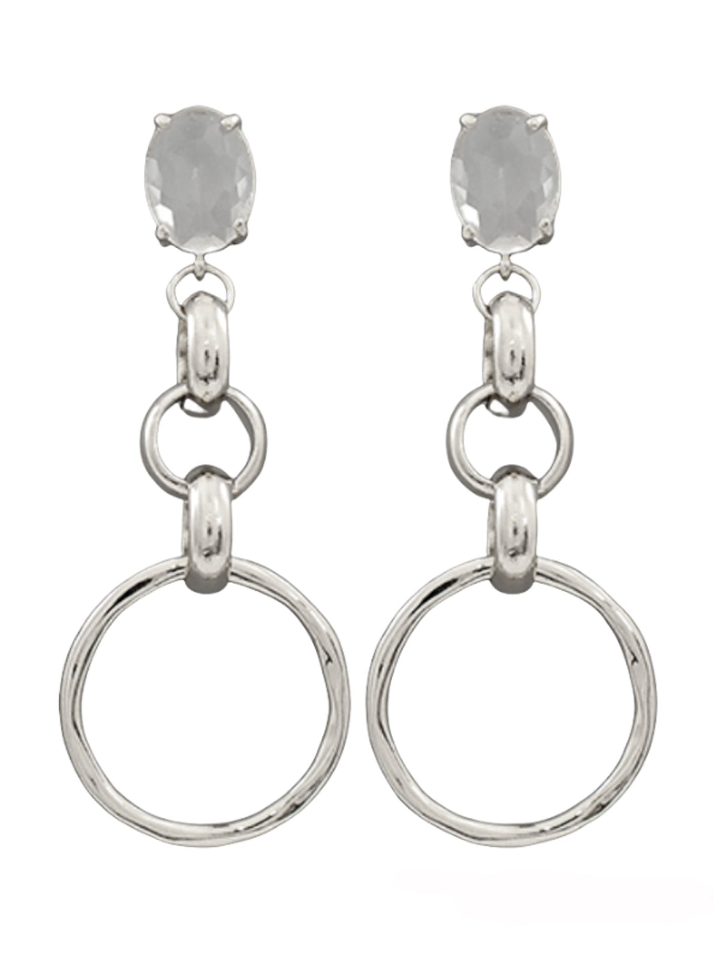 Oval Crystal & Chain Link Earrings