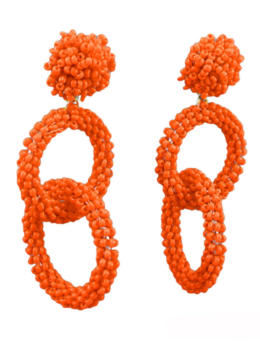 Orange Seed Bead Linked Earrings