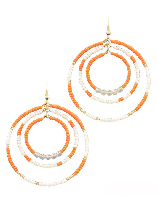 Orange and White Bead Circle Earrings