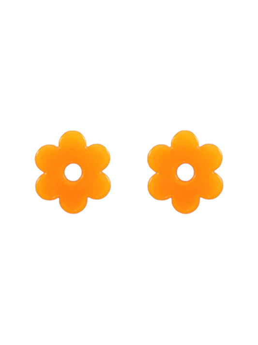 Small Orange Flower Stud Earrings