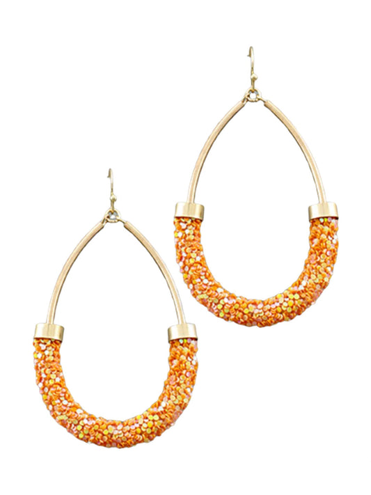Sparkling Half Tube Orange Teardrop Earrings